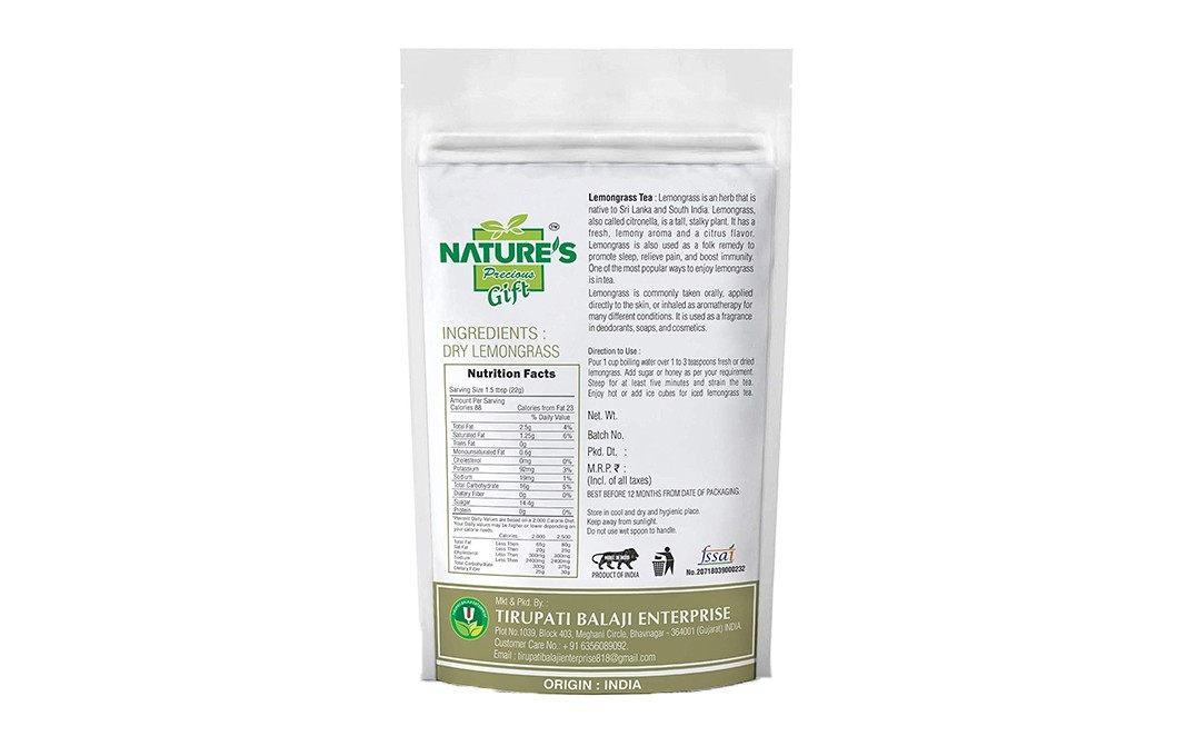 Nature's Gift Lemongrass Tea Cut    Pack  100 grams